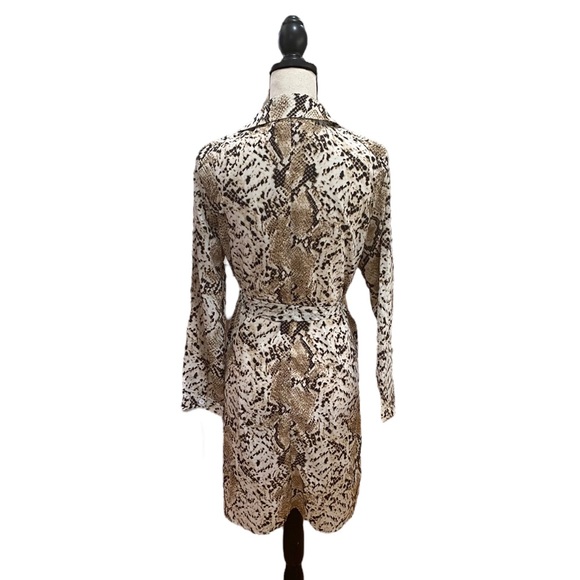Long Sleeve Snake Print Belted Button Up Dress - Picture 2 of 2